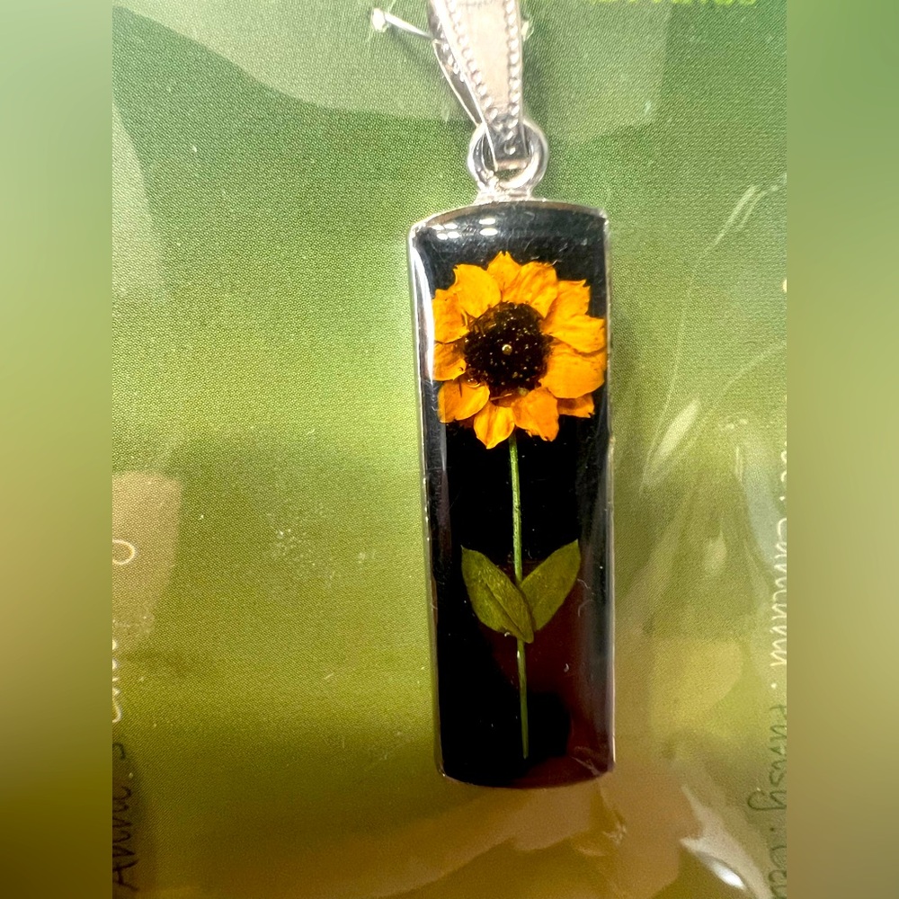 Real sunflower pendant with necklace